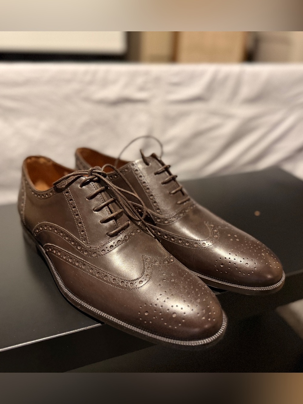 Bally Men's Dark Brown Leather Brogue Oxfords unworn vintage